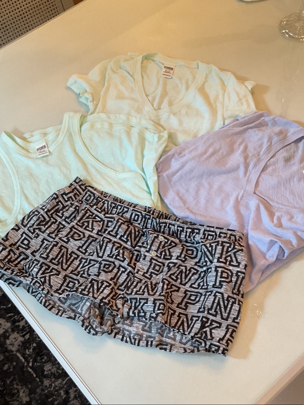 PINK Logo Lounge Shorts + Pastel Tee Bundle 1 tank light lime green  2 tees